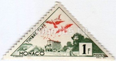 марка Монако 1 франк "Homing pigeons" 1954 год