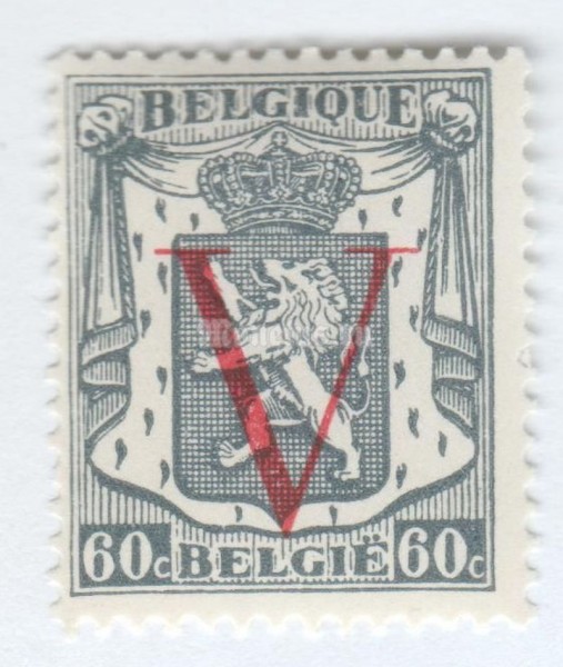 марка Бельгия 60 сентим "Small coat of arms overprinted 'V'" 1944 год
