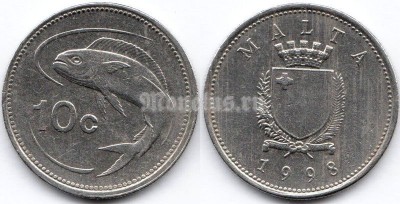монета Мальта 10 центов 1998 год