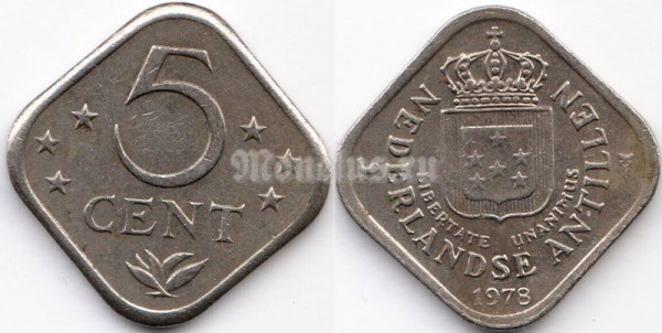 монета Нидерландские Антильские острова 5 центов 1978 год