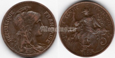 монета Франция 5 сантимов 1900 год