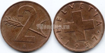 монета Швейцария 2 раппена 1951 год