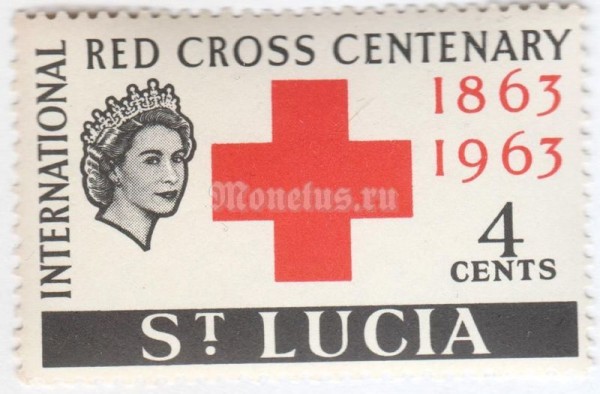 марка Сент-Люсия 4 цента "Red Cross,Queen Elizabeth II" 1963 год