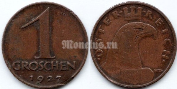 монета Австрия 1 грош 1927 год