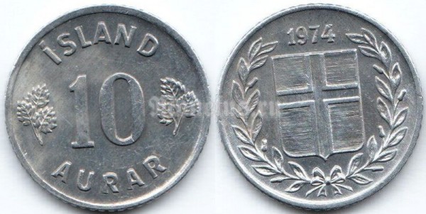 монета Исландия 10 эйре 1974 год