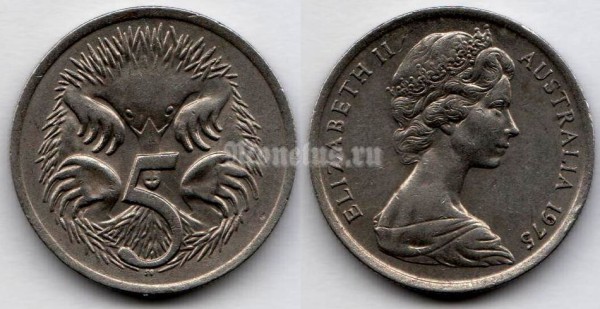 монета Австралия 5 центов 1975 год