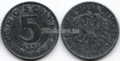 монета Австрия 5 грошей 1948 год