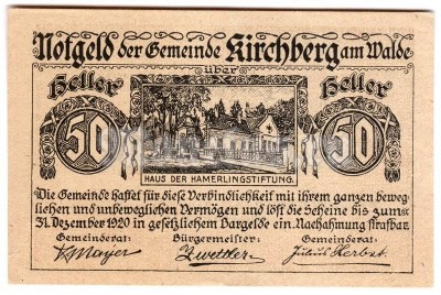 Нотгельд Австрия 50 геллеров 1920 год Kirchberg am Walde