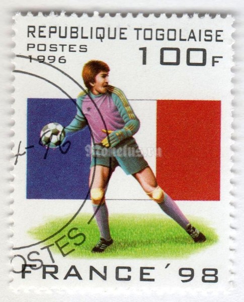 марка Тоголезия 100 франков "France flag, action scene" 1996 год Гашение
