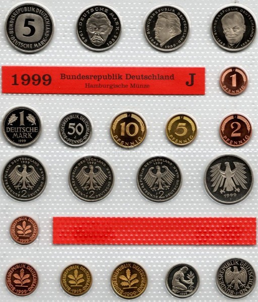 Германия годовой набор из 10-ти монет 1999J год PROOF