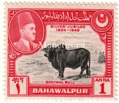 марка Бахавалпур 1 анна " Бык Сахивал" 1949 год