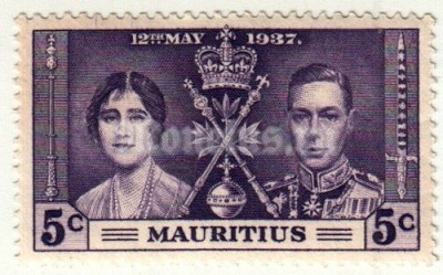 марка Маврикий 5 центов "Коронация" 1937 год