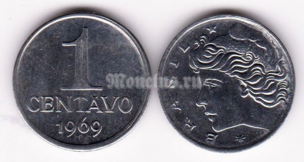 монета Бразилия 1 сентаво 1969 год