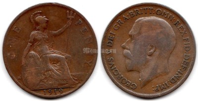 монета Великобритания 1 пенни 1919 год