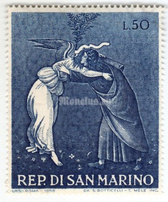марка Сан-Марино 50 лир "The Mystic Nativity, by Botticelli, Detail" 1968 год