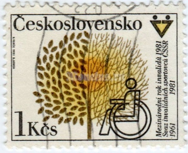марка Чехословакия 1 крона "International Year of disabled" 1981 год гашение