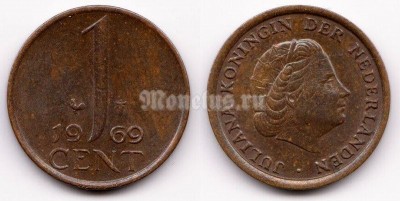 монета Нидерланды 1 цент 1969 год