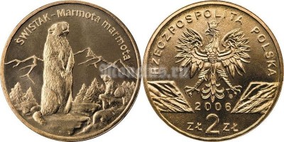 Польша 2 злотых 2006 год Альпийский сурок