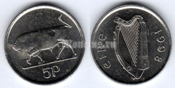 монета Ирландия 5 пенсов 1998 год