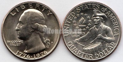 Монета США 25 центов 1976D год 200 лет Независимости США
