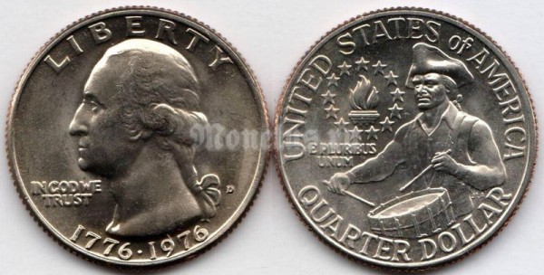 Монета США 25 центов 1976D год 200 лет Независимости США