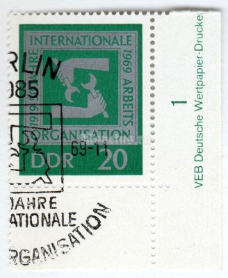 марка ГДР 20 пфенниг "50 years I.L.O." 1969 год Гашение