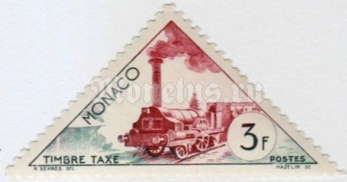 марка Монако 3 франка "Locomotive about 1850" 1953 год