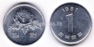 монета Южная Корея 1 вон 1987 год
