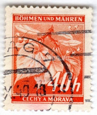 марка Богемия и Моравия 40 геллер "Lime tree branch with fruits" 1940 год Гашение