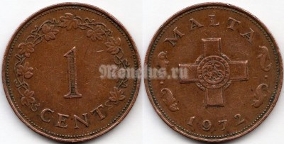 монета Мальта 1 цент 1972 год