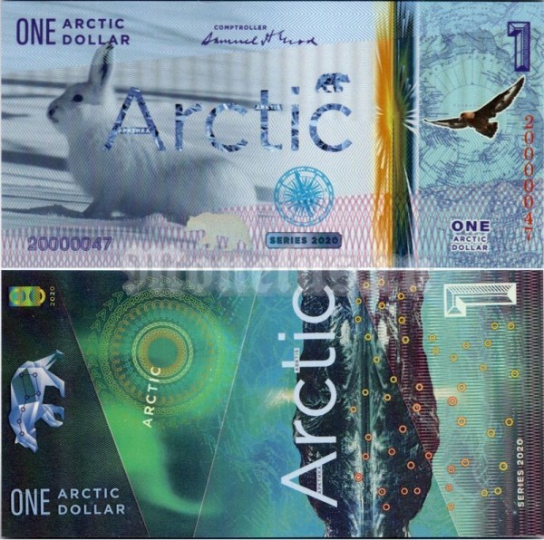 бона Арктика 1 доллар 2020 год, пластик