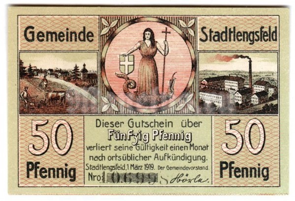 Нотгельд Германия 50 пфеннигов 1919 год Штадтленгсфельд Stadtlengsfeld
