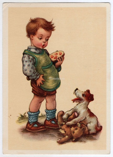 Открытка Германия Дети Мальчик с собакой