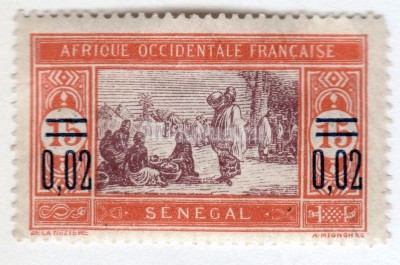 марка Французский Сенегал 0,02 сантима "Местный рынок" 1922 год