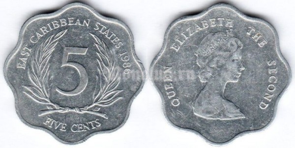 монета Восточные Карибы 5 центов 1986 год
