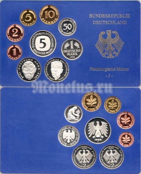 Германия годовой набор из 9-ти монет 1988J год PROOF оригинальная упаковка