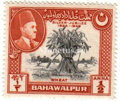 марка Бахавалпур 1/2  анна " Пшеница" 1949 год