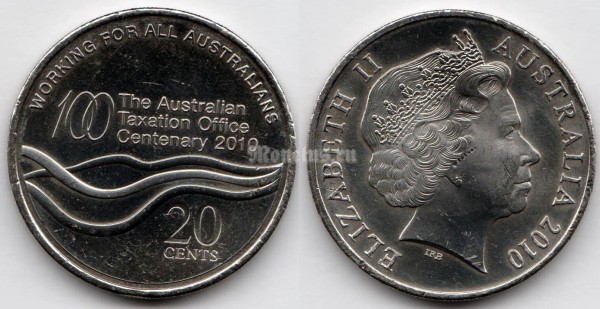 монета Австралия 20 центов 2010 год 100-летие Австралийской Налоговой Службы