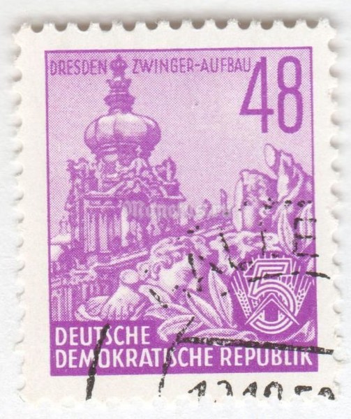 марка ГДР 48 пфенниг "Dresden Zwinger**" 1953 год Гашение