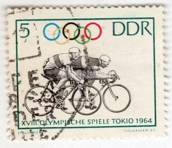 марка ГДР 5 пфенниг "Cyclist" 1964 год Гашение