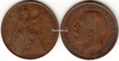 Монета Великобритания 1 пенни 1920 год