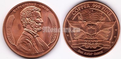 жетон COPPER США 2012 год Линкольн