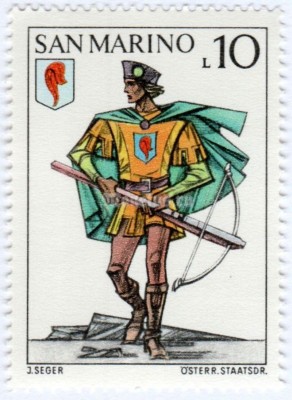 марка Сан-Марино 10 лир "Uniforms" 1973 год