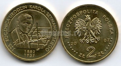 Польша 2 злотых 2007 год 70 лет со дня смерти Карла Сцимановского