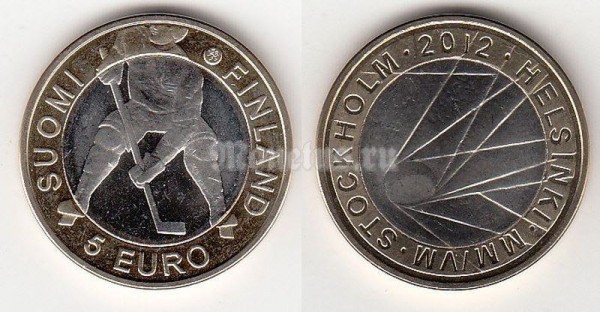 монета Финляндия 5 евро 2012 год Чемпионат мира по хоккею 2012 года