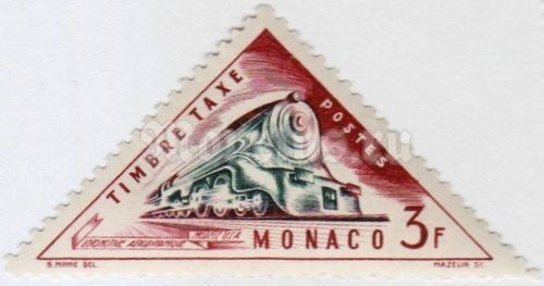 марка Монако 3 франка "Locomotive about 1950" 1953 год