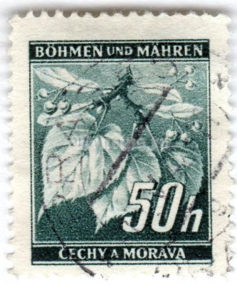 марка Богемия и Моравия 50 геллер "Lime tree branch with fruits" 1940 год Гашение