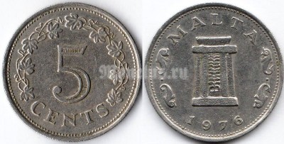 монета Мальта 5 центов 1976 год