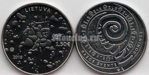 монета Литва 1.5 евро 2018 год - праздник Йонинес, день летнего солнцестояния