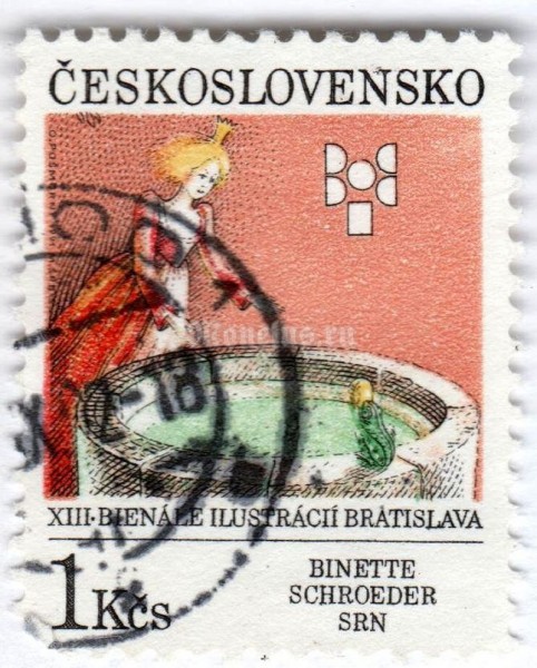 марка Чехословакия 1 крона "Illustration by Binette Schroeder, Germany" 1991 год Гашение